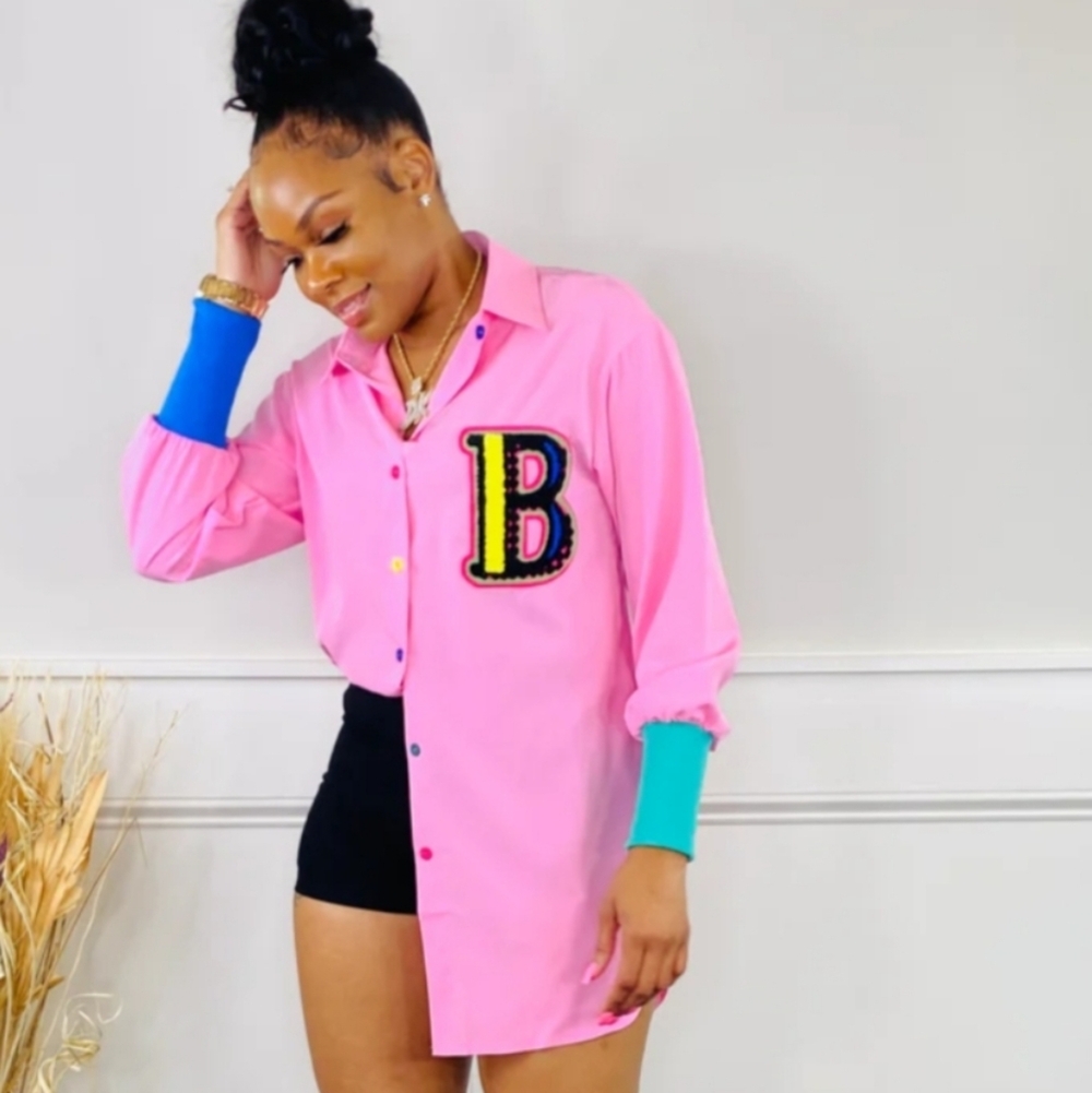 Baddie Varsity Shirt Pink - Size S